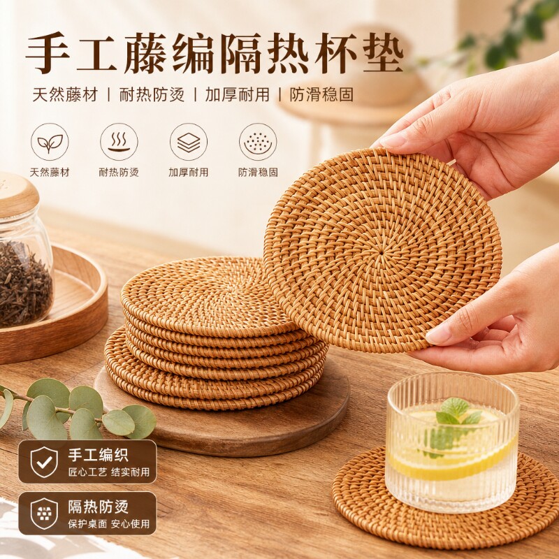 隔热垫子藤编杯垫家用盘子防烫锅垫碗垫耐高温餐桌垫耐热垫茶壶托