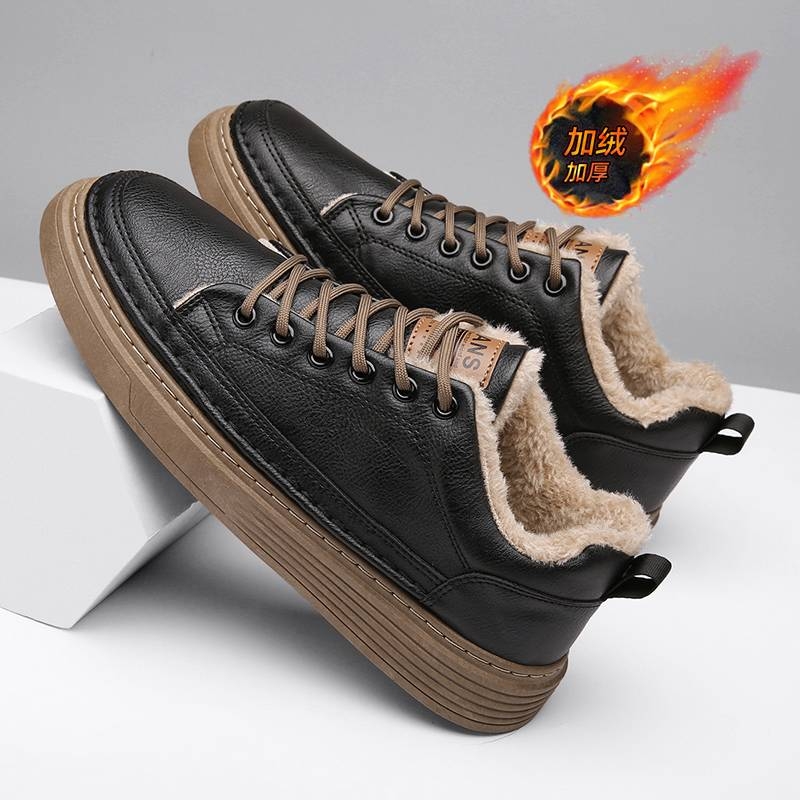 男鞋冬季加绒保暖棉鞋百搭黑色皮鞋板鞋男士休闲运动潮鞋鞋子男款