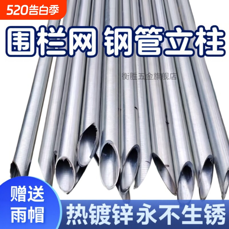 热镀锌钢管立柱养殖网立杆铁丝网立柱加厚尖头立柱铁丝围栏网栏杆