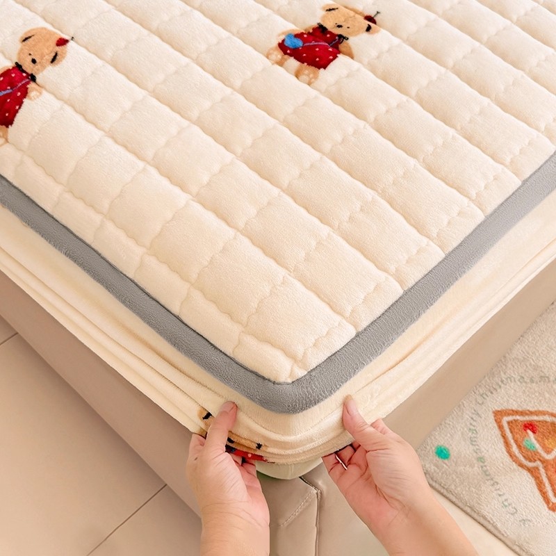 无印良品加厚床笠冬季夹棉牛奶绒床笠罩床单床垫保护罩2025新款