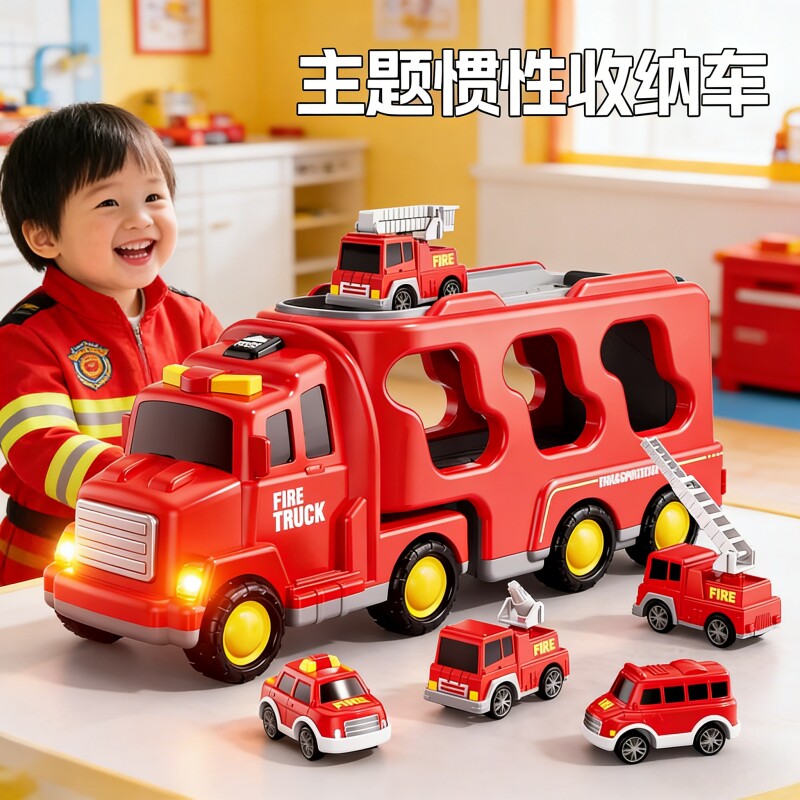 儿童汽车大号收纳货柜车玩具工程车消防车3到6岁男孩生日礼物警车