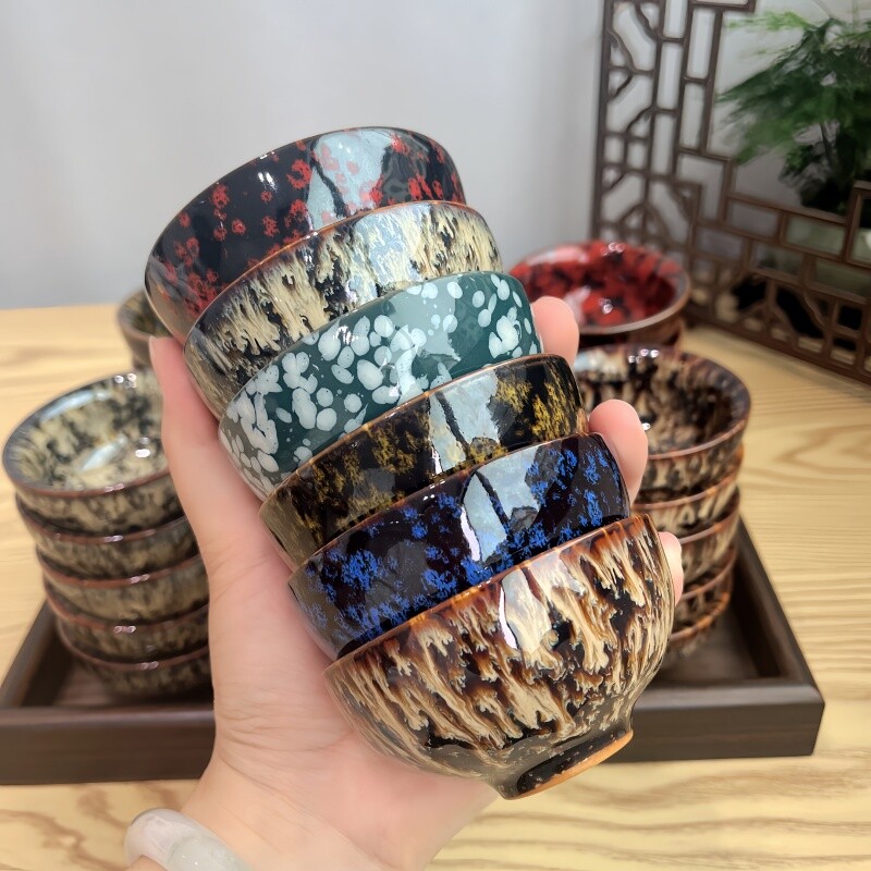 功夫茶小茶杯6只装陶瓷茶盏茶碗套装家用茶具杯子窑变主人杯建盏