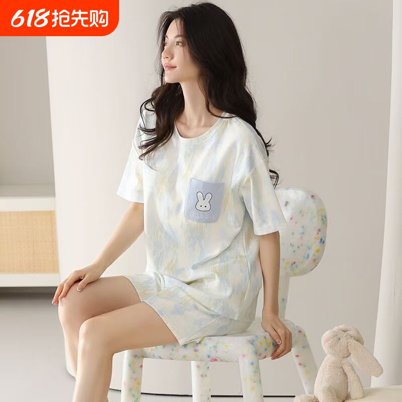 2026年新款睡衣女士夏季纯棉带胸垫薄款短袖短裤全棉家居服套装