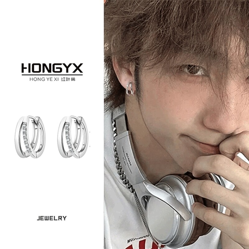 925银针双层圈圈耳环女小众气质高级感素圈耳饰2025新款爆款耳