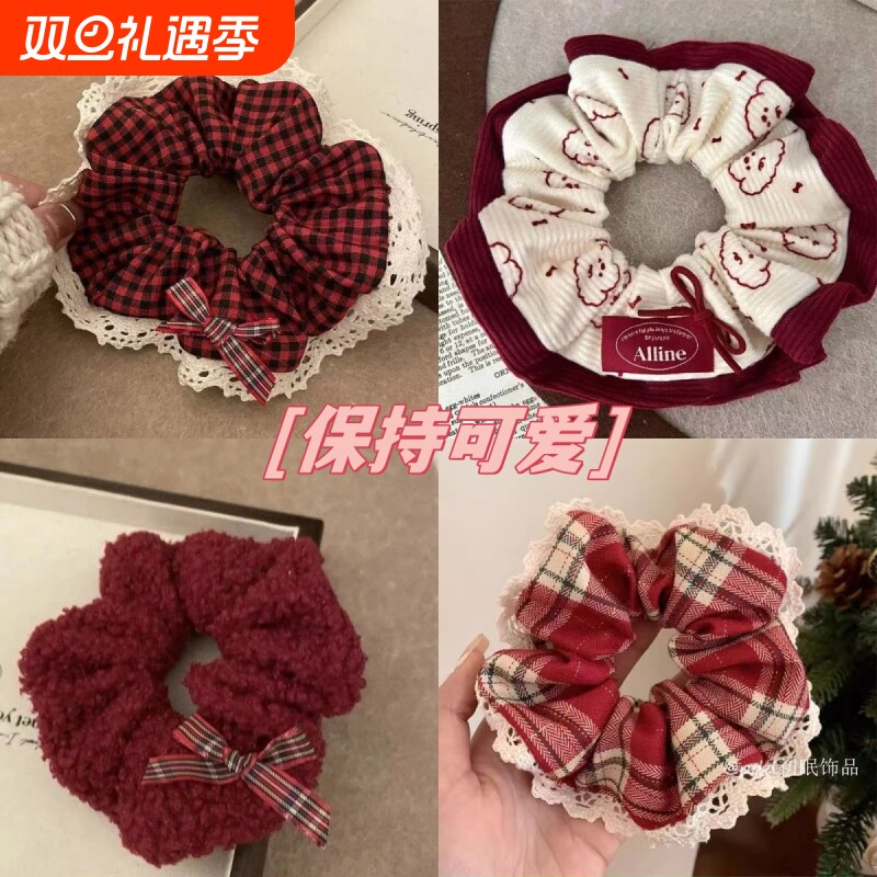 秋冬新款卡通小狗可爱大肠发圈甜美丸子头扎头发橡皮筋高级感头饰