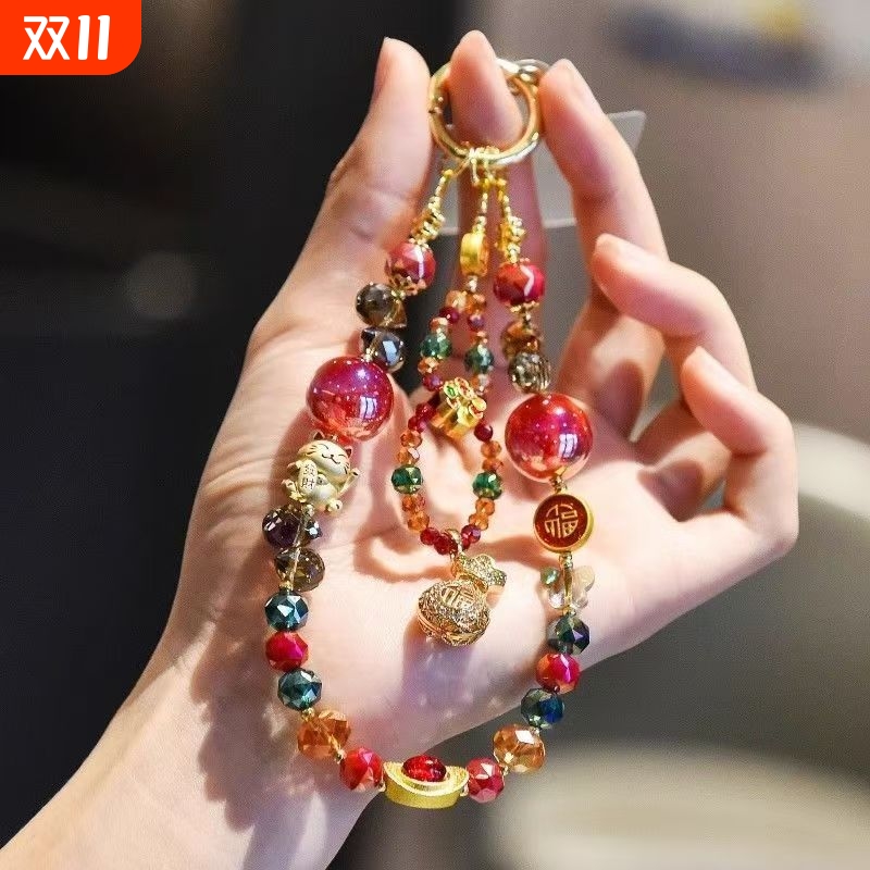 原创福袋招财猫手机挂链合金元宝手机挂绳手腕绳手提链包挂饰挂件