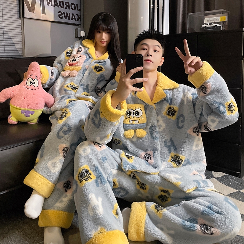 海绵宝宝情侣睡衣女款珊瑚绒