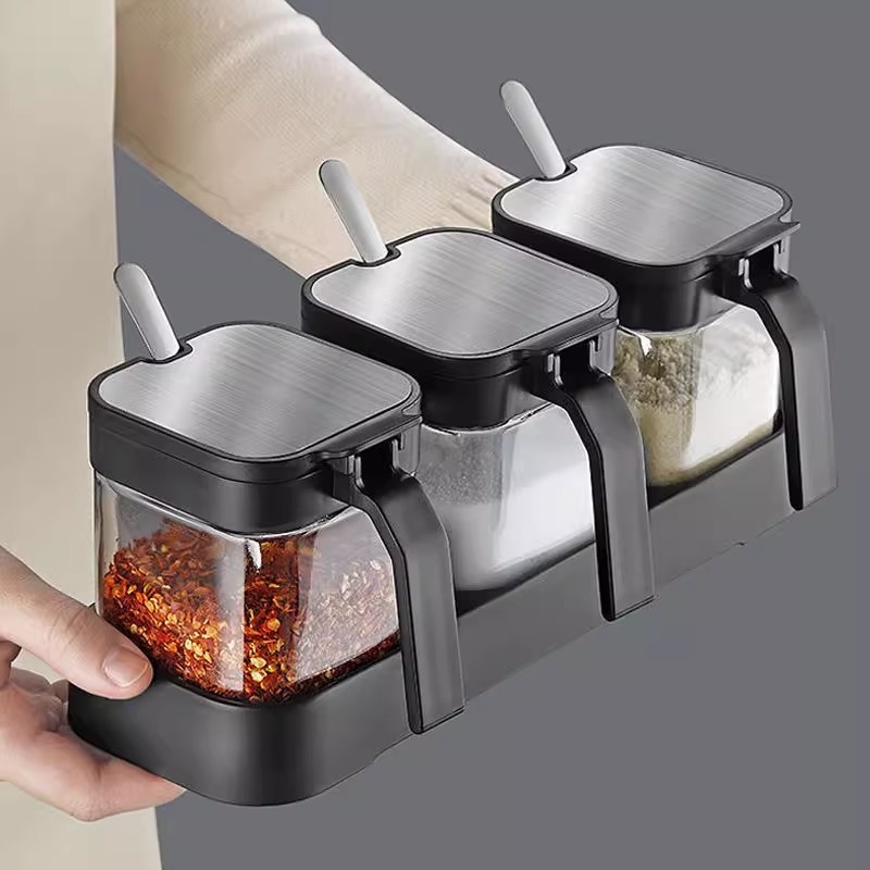 厨房收纳调料罐玻璃组合套装家用密封防潮调料瓶调味料大容量方形