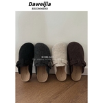 毛呢包头半拖鞋女外穿一脚蹬厚底爆款勃肯鞋子灰色单鞋黑色平底