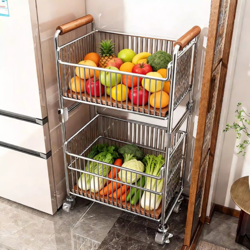 厨房置物架多功能落地小推车家用放果蔬菜篮子多层收纳架子台面