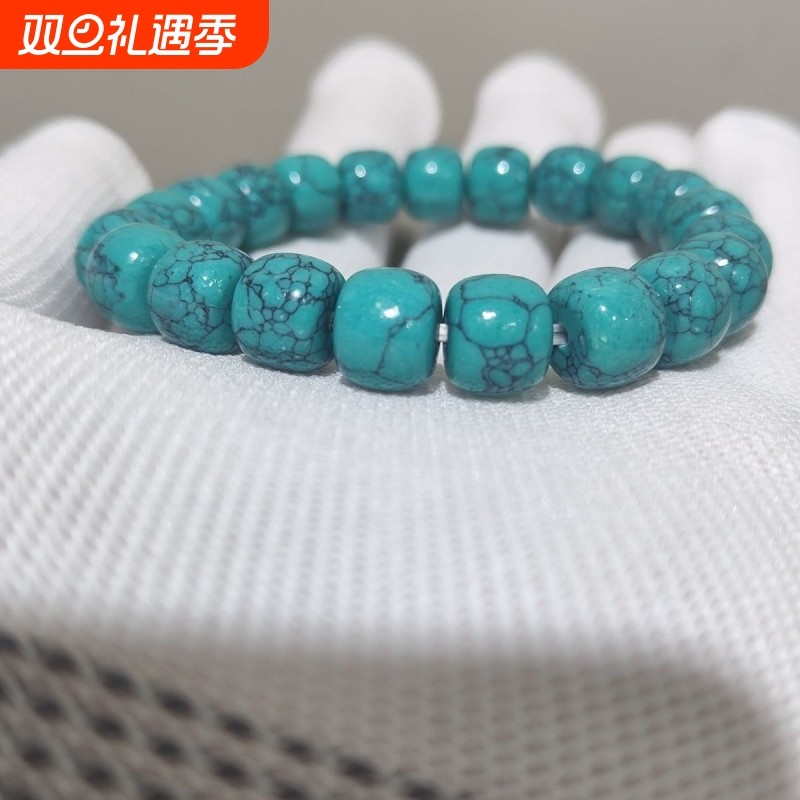 湖北原矿网花绿松老型水草纹手串手链男女款国风玉石