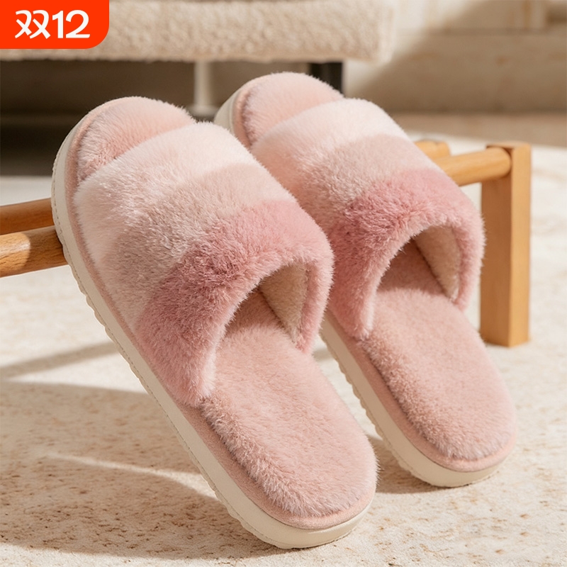 木地板静音棉拖鞋女秋冬季家居室内开口透气露脚趾软底男厚底防滑