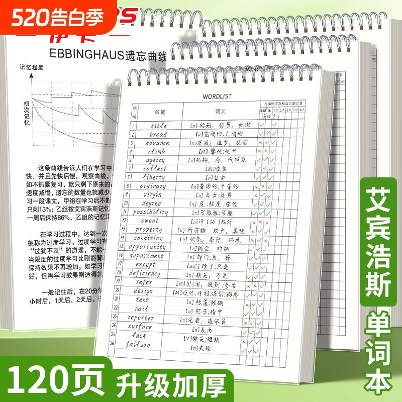 艾宾浩斯英语单词本记忆遗忘曲线考研默写记背神器听写纸学习笔记本子
