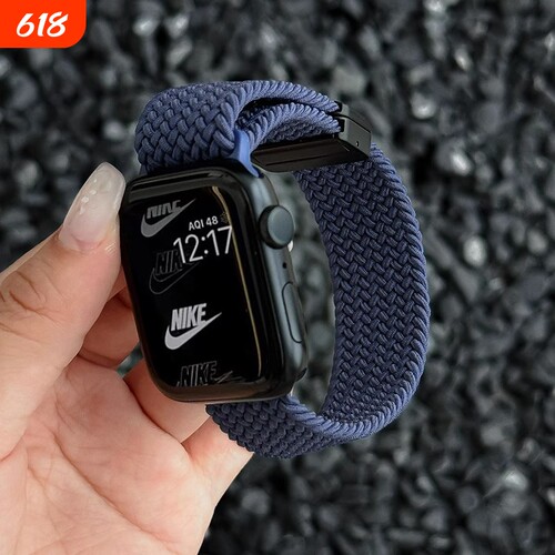 适用applewatch11编织磁吸表带苹果手表iwach10弹力尼龙Ultra2金属扣S9/s8/7/6/5/4代透气SE2腕带男秋冬黑色