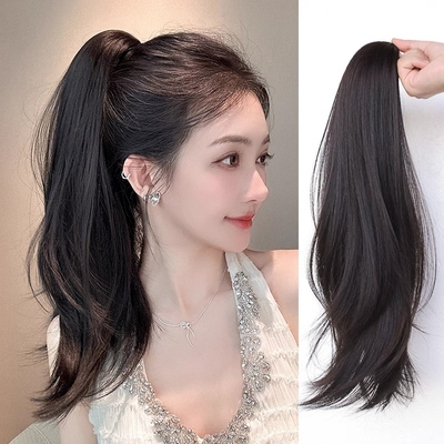 马尾假发女长发微卷自然逼真蓬松网红抓夹仿真发假辫子绑带
