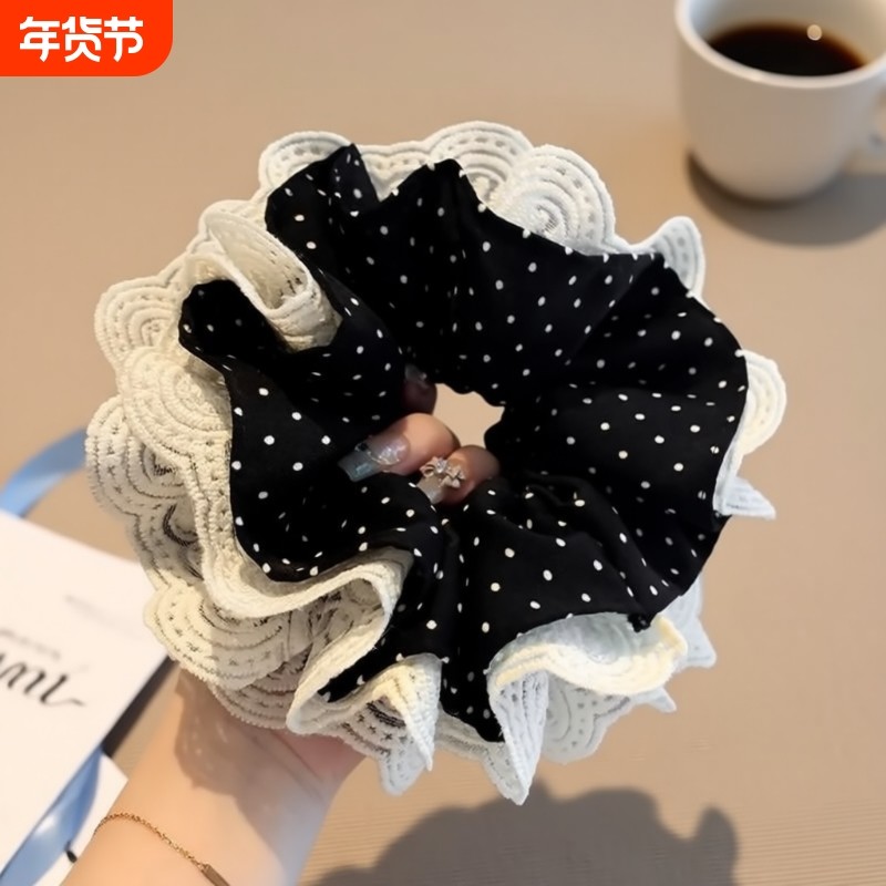 蕾丝头花大肠发圈2025超大新款花边波点头发头绳韩系发绳皮筋发饰
