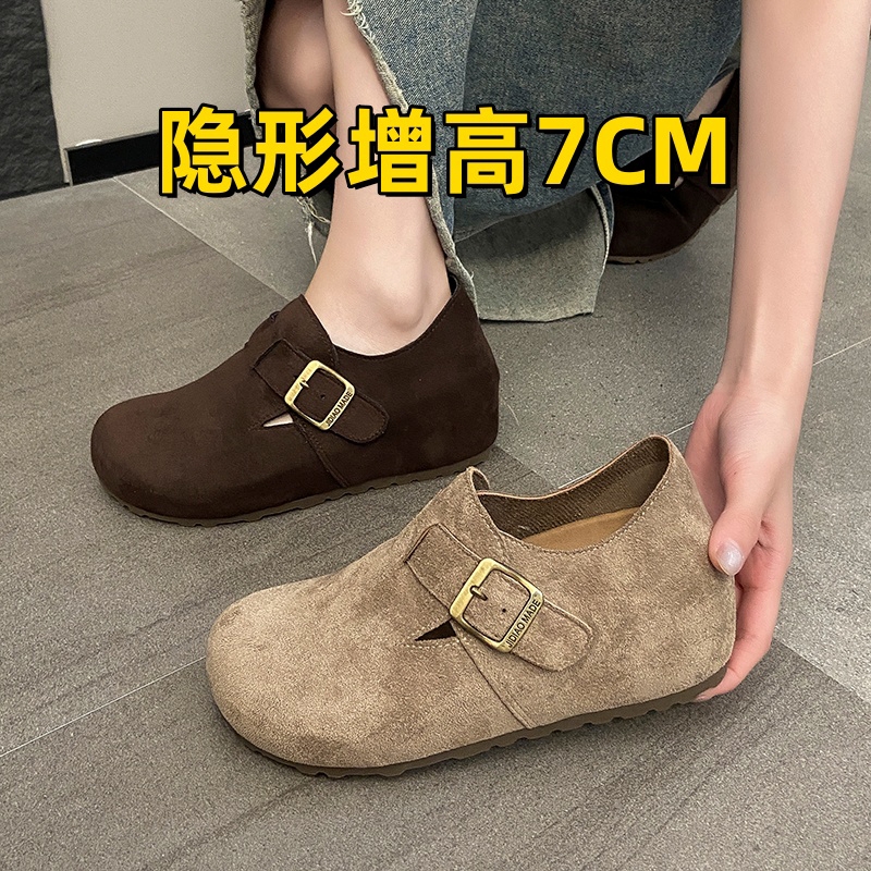 小个子内增高7CM~勃肯鞋真皮2025年新款懒人一脚蹬豆豆鞋单鞋鞋子