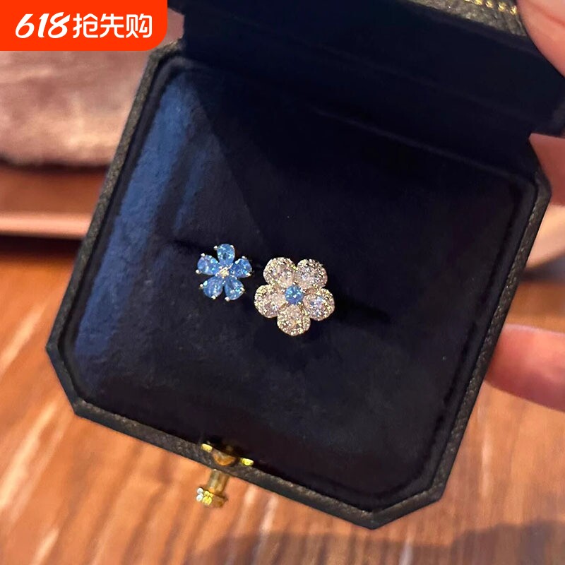 韩系双生花满钻镶嵌戒指精致爆闪时尚戒指指环手饰品开口可调节