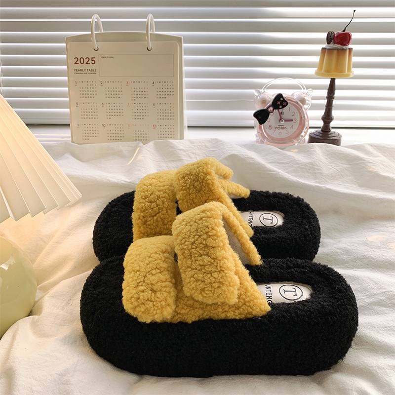 巨好看松糕厚底毛毛拖鞋女外穿2025秋冬新款居家防滑棉拖高跟毛绒