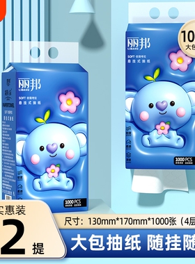 丽邦悬挂式抽纸1000张家用底部抽耐用实惠装厕所纸抽卫生纸挂式