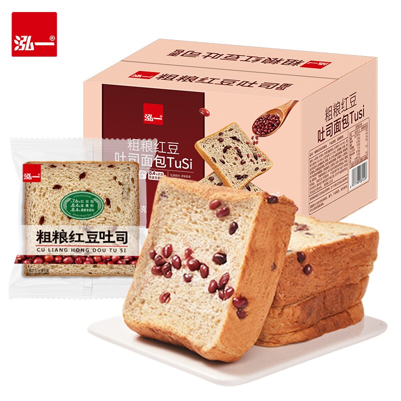 泓一红豆粗粮吐司面包整箱切片学生早餐营养健康速食懒人休闲食品