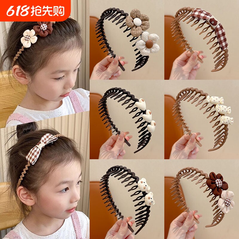 儿童咖色可爱花朵发箍碎发发捆头饰小女孩带齿防滑发箍不勒头发卡