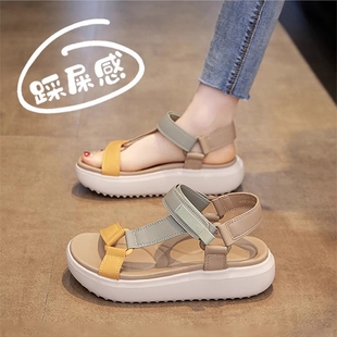 女夏季 4142厚底沙滩鞋 2025新款 大码 外穿孕妇罗马鞋 踩屎感运动凉鞋