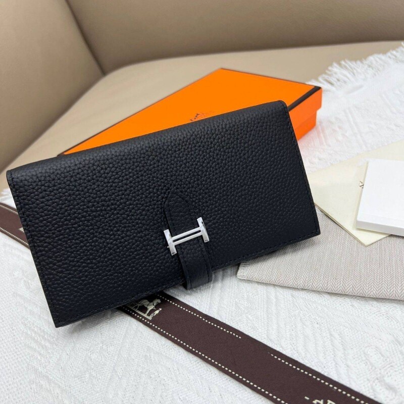 爱马女仕牛皮长款超薄钱包中长款荔枝纹女士休闲气质真皮休闲钱包