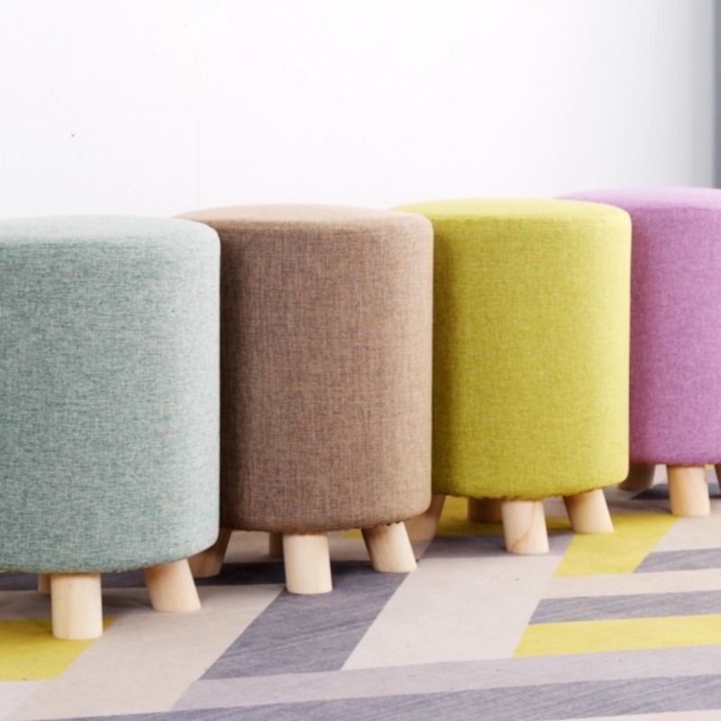 实木圆凳简约现代墩子试衣间凳布艺茶几矮凳梳妆凳椅子客厅沙发凳