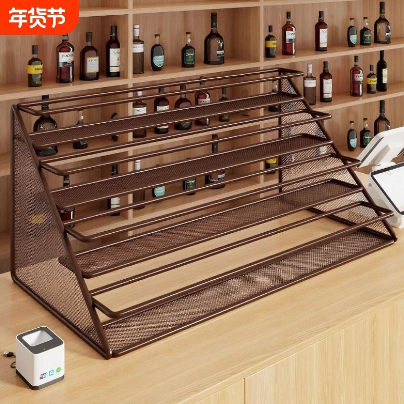 阶梯式铁艺饮料置物架收银台商品摆放展示架便利店柜台零食小货架