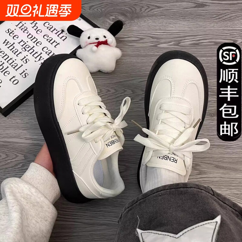 原创厚底板鞋女2024秋季新款松糕女鞋休闲百搭学生原创小众小白鞋