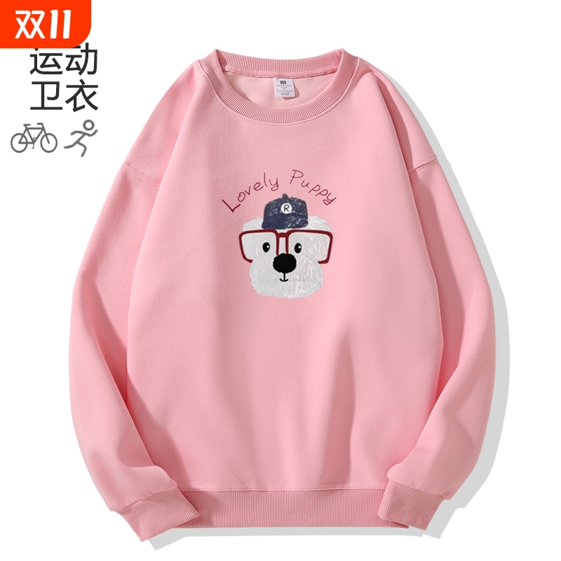 美式小众卡通印花减龄百搭秋冬新款宽松加绒加厚圆领运动卫衣女款