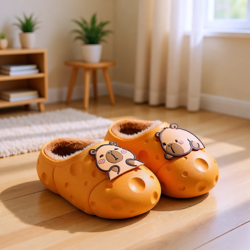 卡皮巴拉儿童棉拖鞋男童冬季卡通可爱防滑室内亲子女宝宝防水拖鞋