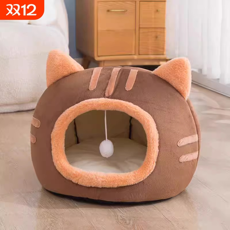 保暖猫窝冬季半封闭式安全屋猫咪钻洞毛毡狗窝幼犬加厚宠物窝保暖