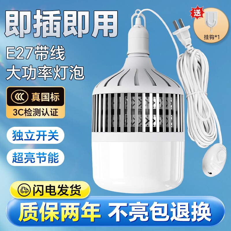 带线灯泡LED节能灯家用超亮悬挂简易螺口插座带开关插头照明灯泡