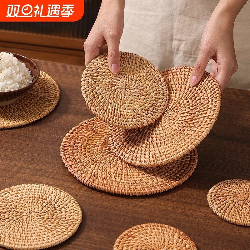 藤编隔热垫子家用防烫锅垫碗垫耐高温餐桌垫耐热盘子垫杯垫茶壶托