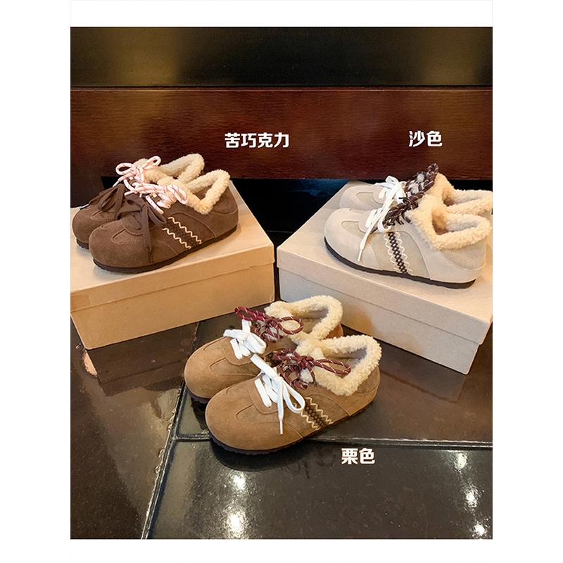 苏茵茵板栗小面包~保暖鸳鸯鞋带内增高羊毛毛勃肯鞋训鞋棕色休闲