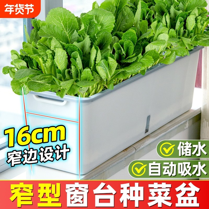 阳台种菜盆家用懒人自吸水花盆轻奢高级感窗台窄型庭院蔬菜专用,鲜花速递/花卉仿真/绿植园艺,花盆,淘宝优惠券,粉丝福利购,淘宝优惠卷