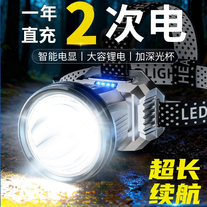 头灯强光远射夜钓鱼感应超长续航户外家用维修专用矿灯led手电筒