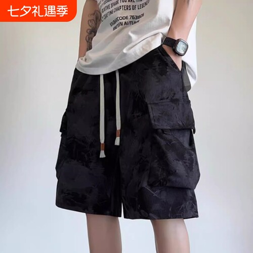 夏季港风短裤男士休闲宽松ins工装五分裤速干灰色白色黑色户外