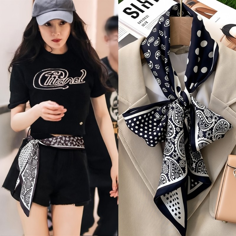 长条丝巾女2025新款高级感系脖小领巾绑包咖色棕色黑白黑色白色
