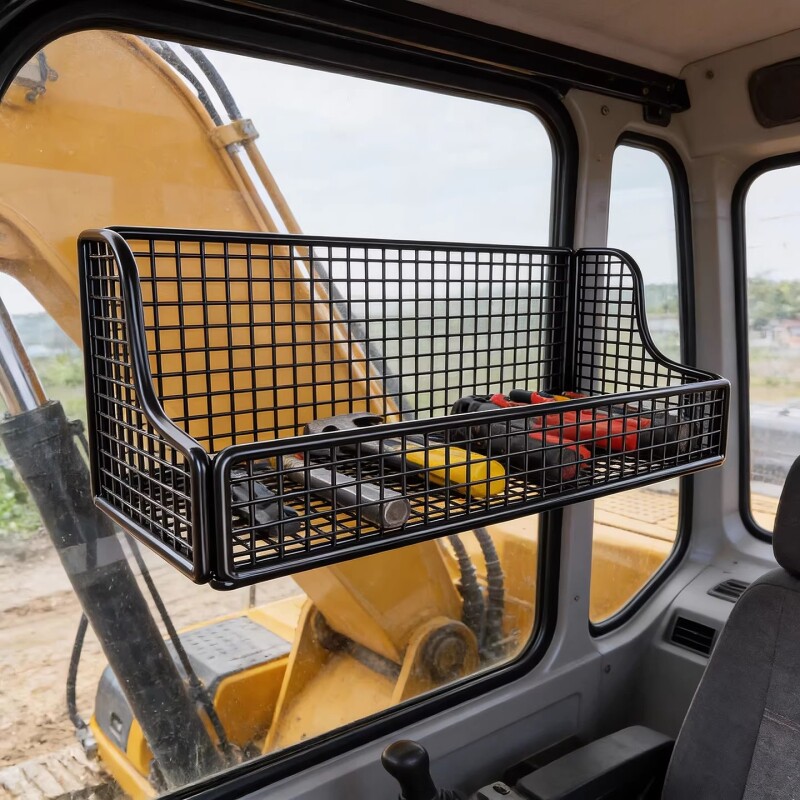 挖掘机免打孔收纳筐起重机内大容量工具放置架农业机多功能储物筐