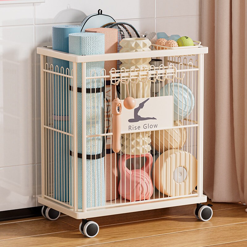 家用瑜伽垫收纳筐可移动健身器材工具储物筐窄形夹缝大开口放置架