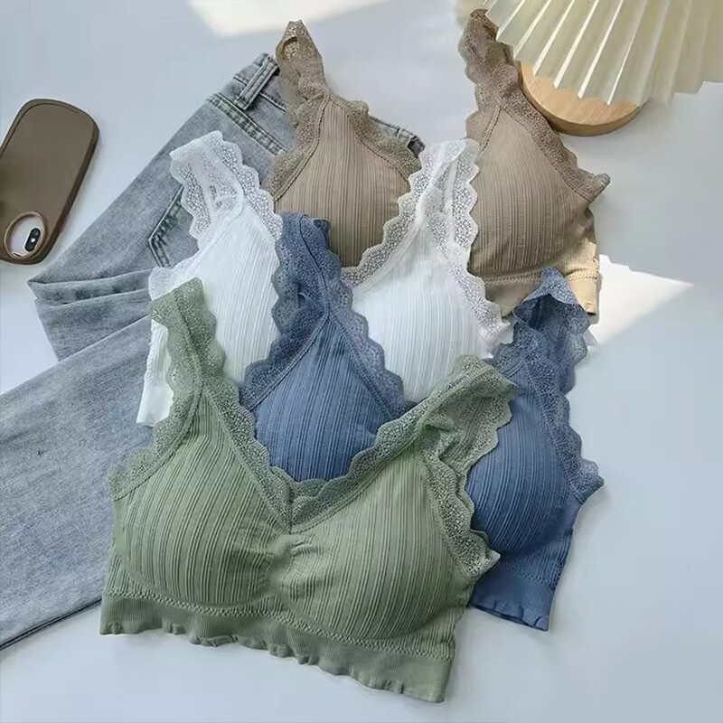 抹胸无钢圈内衣女背心式蕾丝性感小胸美背内搭运动文胸罩透气舒适
