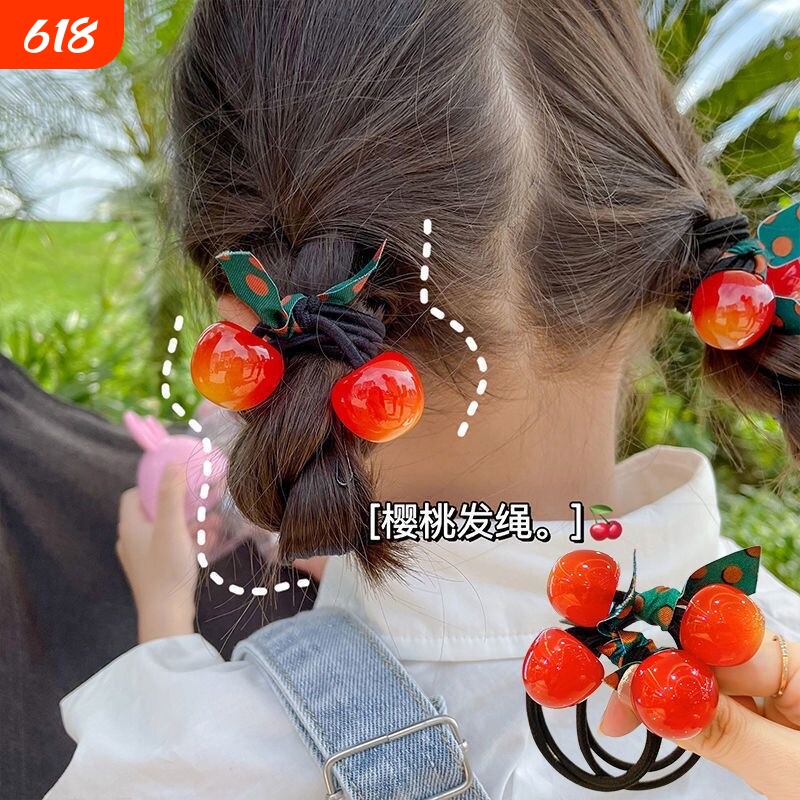 韩版网红可爱大樱桃蝴蝶结头绳女高颜值发绳儿童简约盘发发圈头饰