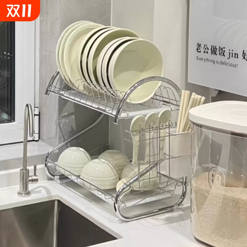 厨房碗碟置物架碗盘筷子收纳架托沥水架家用不锈钢展示架大容量