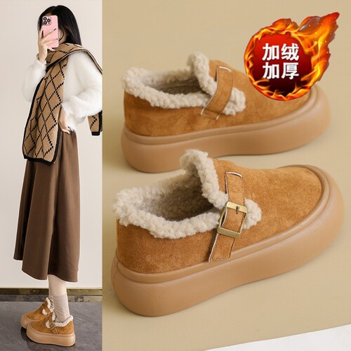 意尔康心选加绒雪地靴女冬季女鞋勃肯鞋加厚保暖棉鞋厚底增高毛毛
