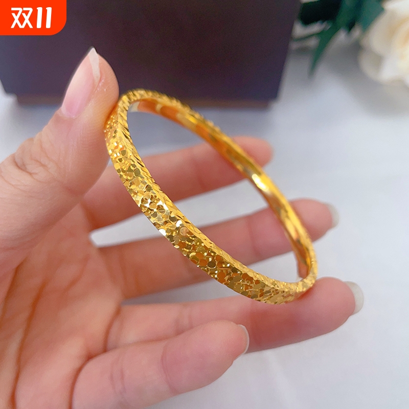 新款碎冰冰黄金色手镯爆闪实心沙金素圈手环礼物999开口光面