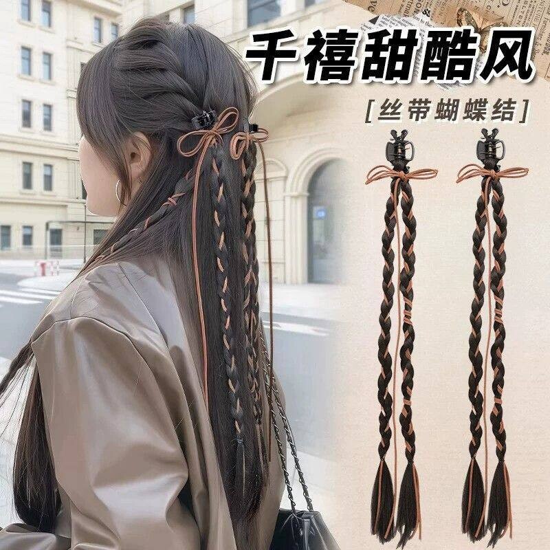 假发辫子女抓夹长麻花辫发饰神器仿真发半扎侧边丝带辩双马尾假发