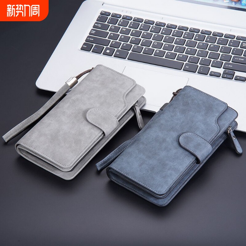 翻毛皮质感钱包长款多卡位商务手包大容量多功能手拿包男女通用